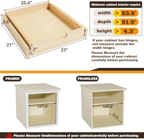 Pull Out Cabinet Organizer, 23''W×21''D Sliding Drawers for Cabinets, Soft Close Slide Out Wooden Pull out Drawers, Base Cabinet Organization for Kitchen, Pantry, Bathroom - Image 3