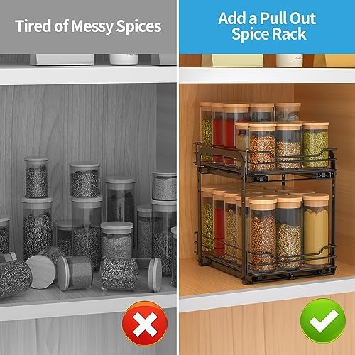 BOIVSHI Spice Rack, Pull Out Spice Racks Organizer for Cabinet, Height Adjustable Heavy Duty Metal Basket for Inside Cabinets & Pantry Closet (2 Tier,7.5''Wx10.5''Dx9.5''H) - Image 3