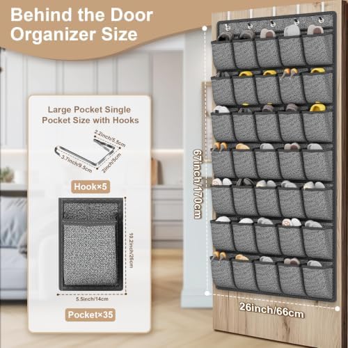 homyfort 35 Pockets Over the Door Shoe Organizer, Hanging Door Shoe Rack for Closet, Large Shoe Storage Holder Zapateras Organizer for Shoes (Black) - Image 3