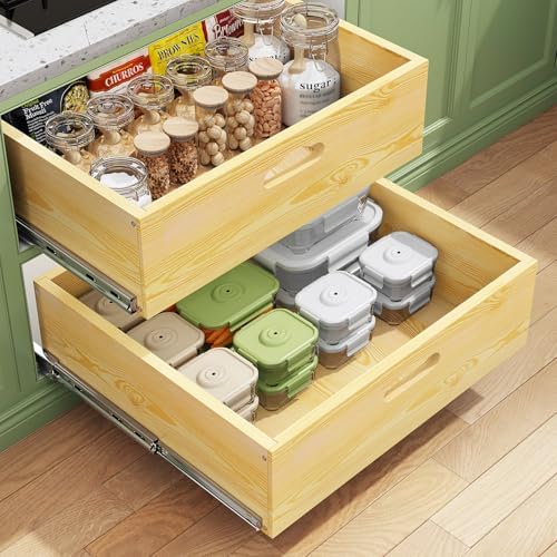 Pull Out Cabinet Organizer, Soft Close Slide Out Solid Wooden Drawers(21"W X 21"D x 6.2''H), Heavy Duty Full-extension Roll Out Shelves for Kitchen Cabinets,Pantry & Closet Organizers and Storage by Kitstorack
