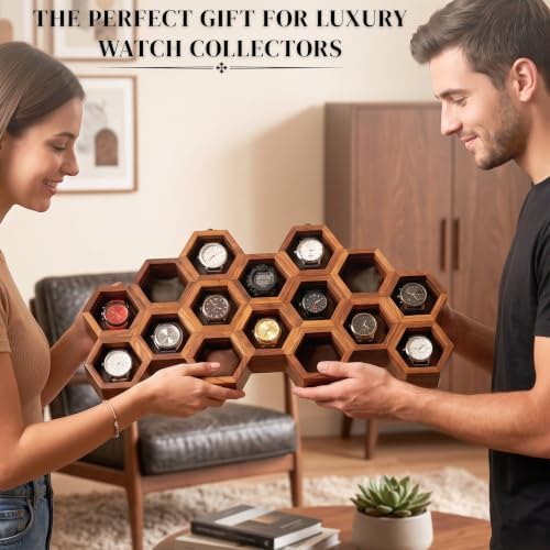 Extra Large 16 Slot Superior Rosewood Honeycomb Wall Mounted Watch Box Display Case Holder for Men, Vintage Hanging Watch Storage Organizer to Keep Watches Safe and Sophisticated. - Image 5