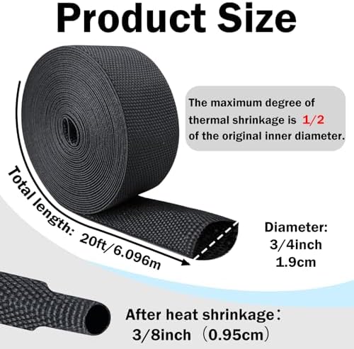 Heat Shrink Wire Loom, 20FT-3/4 Inch 2:1 Nylon Fabric Tubing - Image 2