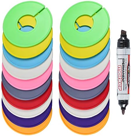 AMT 20 Pack Closet Dividers, Clothing Dividers, Round Clothes Size for Closets with Double Ended Marker Pen (Blank) (20 Pack - Color) by AMTSupply