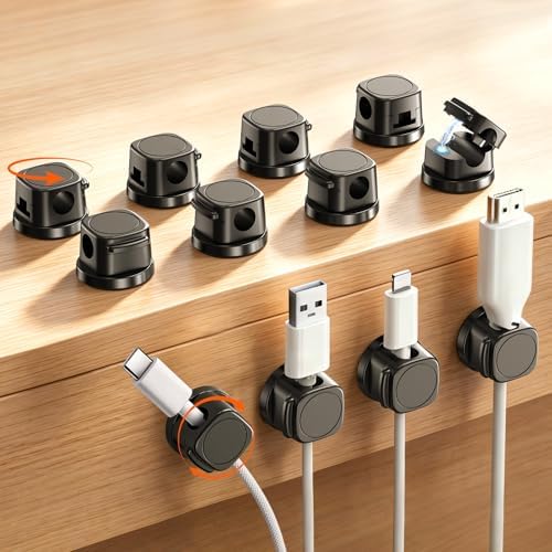 Magnetic Cable Clips 12 Pack, 360° Rotatable Self-Adhesive Cord Holder with One-Hand Open Lid, Cable Management for Nightstand Desk Car Phone Charger by Unknown