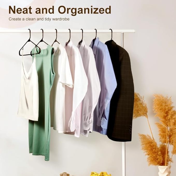HOUSE DAY Black Plastic Hangers 30 Pack, Plastic Clothes Hangers with Built-in Strap Hooks, Space Saving Slim Hanger for Closet Organizers and Storage, Durable Clothing Hanger for Shirts Blouses Tops