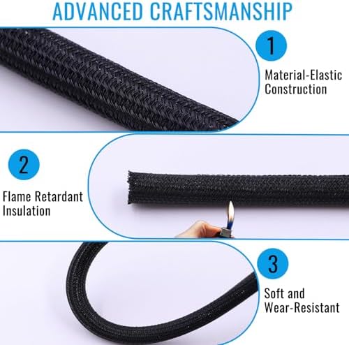 3/8" - 10Ft Split Braided Cable Sleeve, Wire Loom Tubing, Black - Image 5