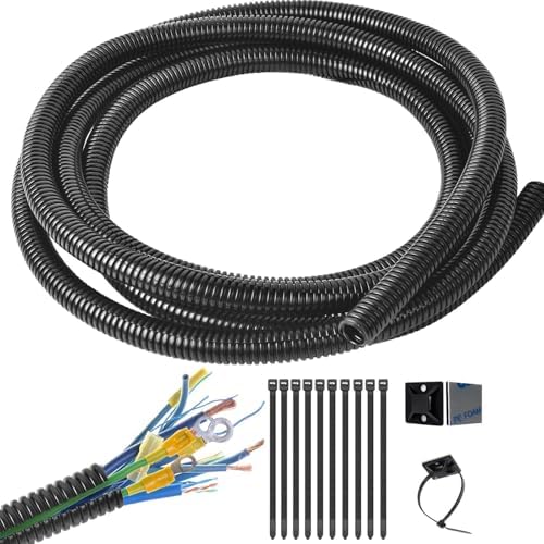 1/4 Inch Wire Loom Split Tubing - 15 ft Cord Protector Electric Wires Covers, Automotive Wire Flexible Conduit, Plastic Wire Cover with Cable Zip Tie (1/4"-15ft) by ALLWIN