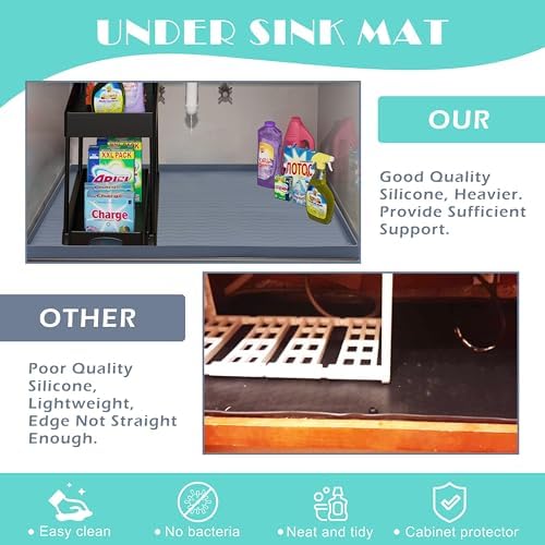 URMONA Waterproof Silicone Under Sink Mat 31'' x 22'' Shelf Liner for Kitchen and Bathroom, Cabinet and Counter Protector, Storage and Organizers, Litter Mat, Pet Cat Puppy Essentials(Brown) - Image 5