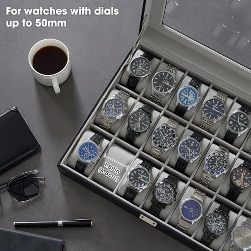 ProCase Watch Case for Men, 21 Slot Mens Watch Box Holder Organizer with Glass Lid, Watch Display Case, Fathers Day Gift for Dad Husband, Birthday Valentine Gifts for Men Women -21 Slot, Black - Image 3
