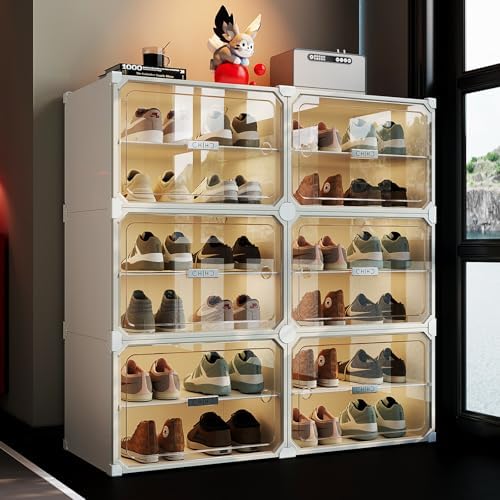 MAGINELS 6-Tier Shoe Rack,Expandable Plastic Shoe Cabinet. Shoe Storage with Door,Entryway, Closets, Hallway, and Bedroom.Accommodates Up to 24 Pairs of Shoes.Grey (6 Tier 24 Pairs（White）) by MAGINELS