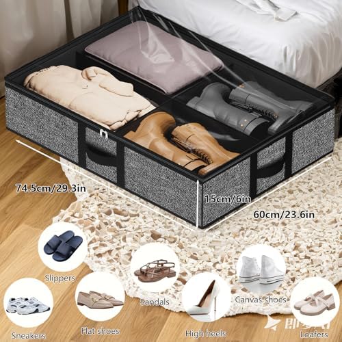 homyfort Under the Bed Shoe Organizer Fits 12 Pairs and 4 Pairs Boots,Sturdy & Breathable Materials,Underbed Storage Solution for Kids Men & Women Shoes,Great Space Saver for Your Closet Set of 2 - Image 2