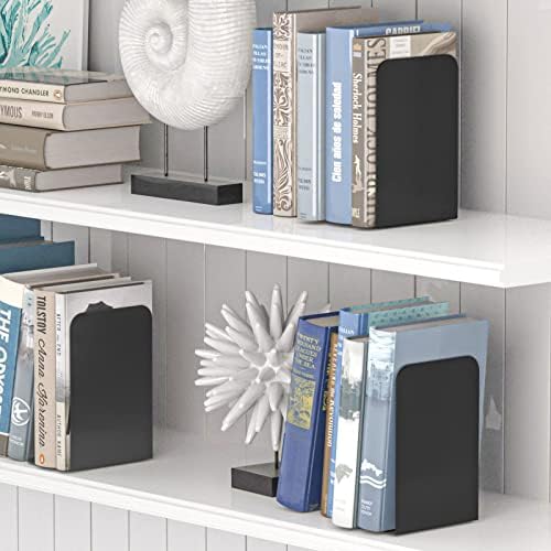 VFINE Bookends 1 Pair, Black Metal Book Ends, Heavy Bookends for Shelves, Book Stopper for Heavy Books, Book Organizer for Home Office School Supplies - Image 6