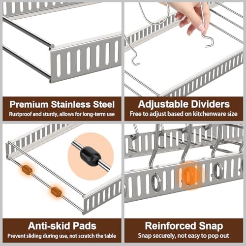 Housolution Pot and Pan Lid Organizer Holder Storage Rack, Silver - Image 3