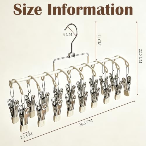 Pants Hangers with 20 Clips, Space Saving Hanging Closet Organizer (Beige) - Image 2
