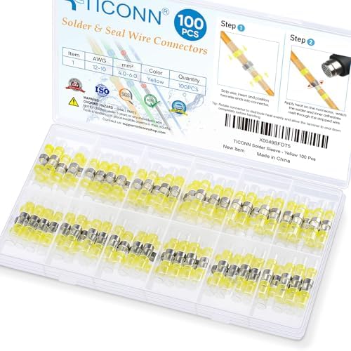 TICONN 100 Pcs Solder Seal Wire Connectors, Heat Shrink Butt Splice by TICONN