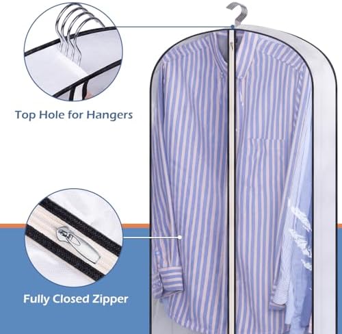 SLEEPING LAMB 40" Clear Garment Bags for Hanging Clothes Storage 4" Gusseted Suit Bags for Closet Storage Coat Cover for Shirts, Sweaters, Jackets (5 Packs) - Image 6