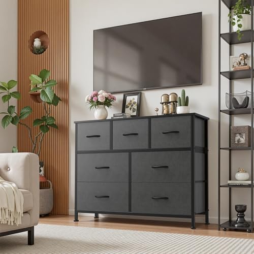 Sweetcrispy 7 Drawer Dresser for Bedroom Storage with Fabric Bins, Gray - Image 2