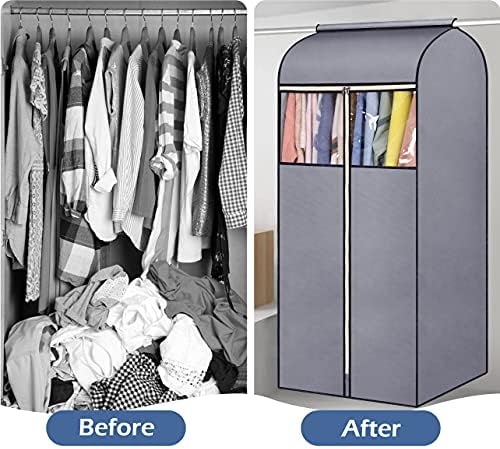 SLEEPING LAMB 54'' Hanging Garment Bags for Closet Storage Sealed Completely Jackets Coats Suits Clothes Rack Cover for Wardrobe with Clear PVC Window, 2 Packs, Grey(Hanging Rod Not Included) - Image 6