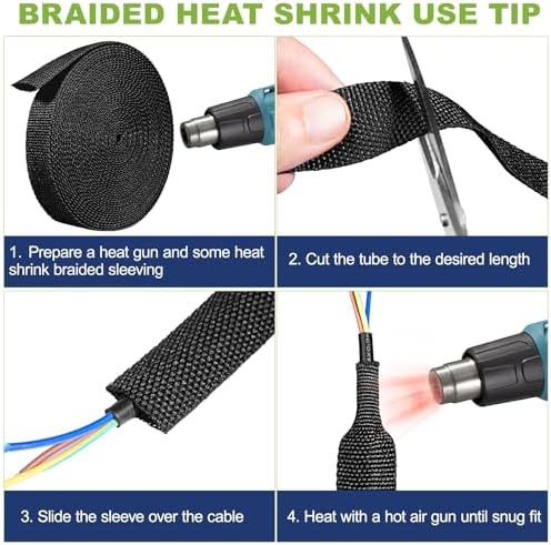 2:1 Heat Shrink Wire Loom Braided Cable Sleeves,Heat Resistant Fabric Woven Shrink Tubing Wiring Harness for Protection Automotive,Harness Cable,Cable Management (1/2"-25ft) - Image 6