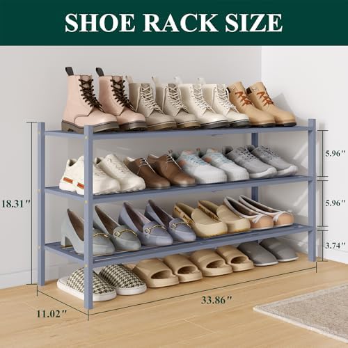 Smiry Bamboo Shoe Rack, 5 Horizontal Slats, 3 Tier - 33.9" Wide, Grey - Image 2