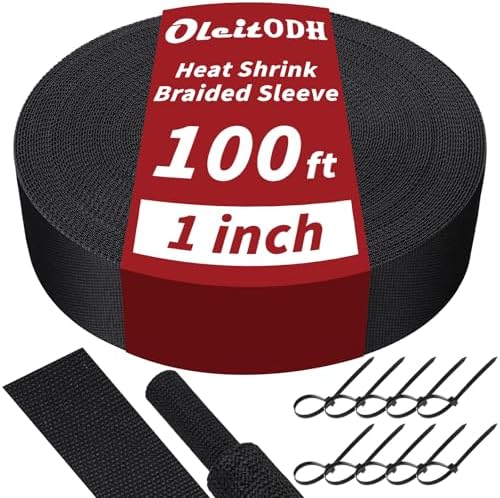 Oleitodh 100 ft 1 in 2:1 Heat Shrink Braided Sleeving, Black by Oleitodh