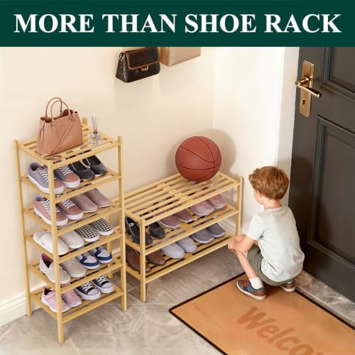 Smiry Bamboo Shoe Rack, 5 Horizontal Slats, 3 Tier - 33.9" Wide, Natural - Image 5