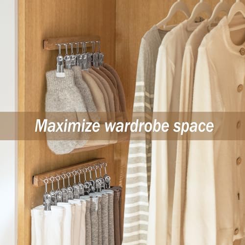 Pull Out Hat Rack for Closet, Sliding Hooks Hanger Rack with Clips for Bras Caps Underwear Socks Scarves Gloves Handkerchiefs, Dual Side 8 Clips Rail, 2 Pcs - Image 6