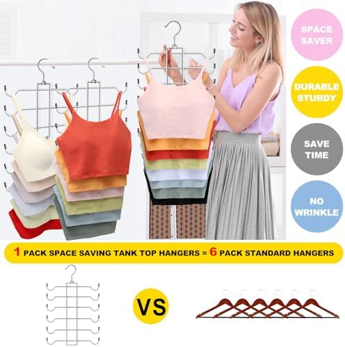 1 Pack Closet-Organizers-and-Storage,6 Tier Tank-Top-Hangers-Space-Saving,Closet-Organizer,Non-Slip Hanging Sport Bras Holder,Dorm-Room-Essentials-for-College-Students-Girls Camisoles Swimsuits Dress - Image 4