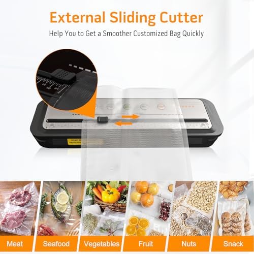 Updated Vacuum Sealer Machine 2025, MEGAWISE Food Sealer w/Starter Kit, Dry & Moist Food Modes, Compact Design with 10 Vacuum Bags & Built-in Cutter (Grey) - Image 5