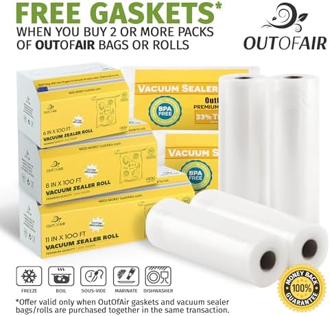 8" x 25' Rolls (Fits Inside Machine) - BULK 8 Pack (200 ft total) OutOfAir Vacuum Sealer Rolls Works With FoodSaver & Other Machines, 33% Thicker BPA Free Sous Vide Commercial Grade Bags - Image 6
