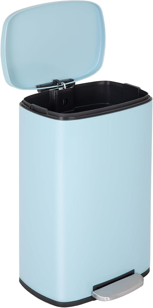 FDW | 13 Gallon Trash Can with Lid | Blue | Fingerprint-Proof | Made of Brushed Stainless Steel | Soft-Close Step Pedal | Hands-Free Use | Easy to Clean | for Kitchen, Office, Bathroom