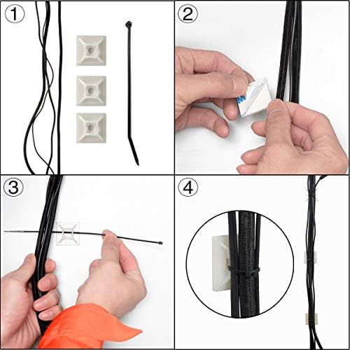 XHF 100 PCS 3/4" White Self Adhesive Cable Zip Tie Mounts Wire Cable Clips Holders Management Anchors Organizer Holders Squares(HS-101S) - Image 4