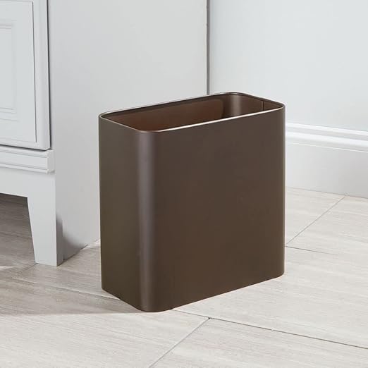 mDesign Small Metal 2.4 Gallon/9 Liter Trash Can Wastebasket Garbage Bin for Bathroom, Slim Rubbish Waste Bin Trashcans - Mirri Collection - Bronze