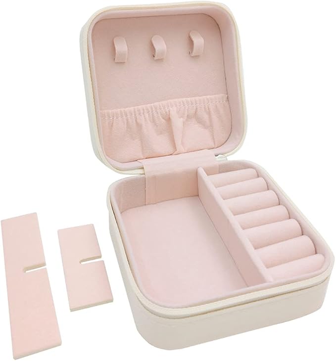 TRODANCE Mini Jewelry Case, Small Travel Jewelry Organizer, Portable Jewelry Box Mini Storage Organizer Display Box For Rings Earrings Necklaces (White)