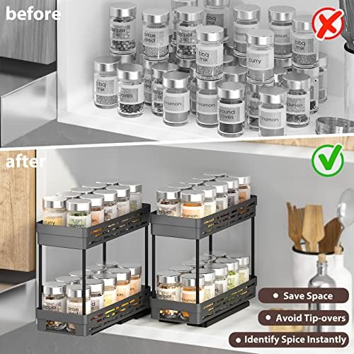 Pull Out Spice Rack Organizer for Cabinet, 3 Packs Slide Out Spice Racks Organizer, Spice Cabinet Organizers, Cabinet Size Need:12'' Highx11'' Deepx5'' Wide,Each Tier Hold 10 Spice Jar - 2 Tier, Black - Image 6