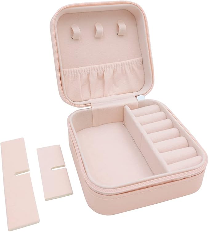 TRODANCE Mini Jewelry Travel Case, Small Portable Jewellry Organizer Box Portable Display Storage Box for Rings Earrings Necklaces, Gifts for Girl, Women, Wedding, Birthday, Mom, Mother's Day (Pink)