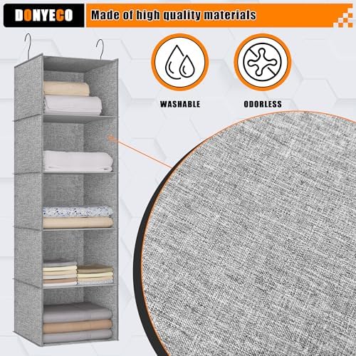 Hanging Closet Organizer 5-Shelf, Oxford Linen Wardrobe Storage, Gray - Image 6