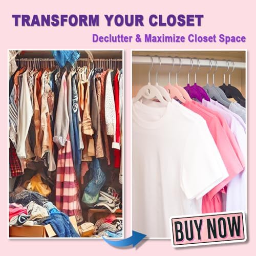 Multi-Color Velvet Hangers 50 Pack with Cascading Hooks, Non-Slip Black, Pink, White, Grey, and Purple Velvet Hangers for Clothes, Suits, and Coats - Image 7