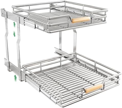 Pull out Cabinet Organizer, 2 Tiers 23"W X 21"D, Heavy Duty Smooth Sliding Under Cabinet Shelves for Pots and Pans, Full-Extension Roll out Drawers, Slide out Organization for Home Kitchen Pantry by Kitstorack