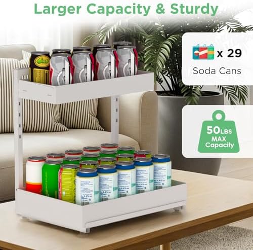Under Sink Organizer Bathroom Kitchen: 2 Pack 2 Tier Metal Under Cabinet Storage with Height-adjustable Shelf and Pull out Rack for Pantry Vanity Cupboard Counter Countertop, White - Image 4