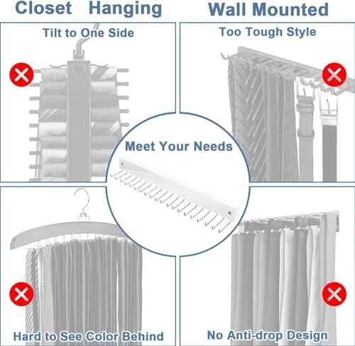 Tie Rack Wall Mounted, Tie Rack with 20 Storage Hooks, Belt Hanger for Wall - Image 4