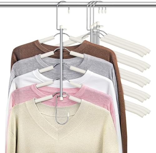Space Saving Shirt Hanger 5 in 1 Non Slip Coat Hanger Beige 4 Pack by Lomrsiul