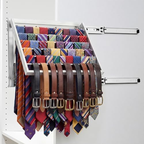 Blulu 13.8'' Sliding Tie Rack for Closet(Left Pull-Out), 60 Tie Pull Out Belt Hanger Wall Mounted Extending Metal Belt Organizer,Sliver by Blulu