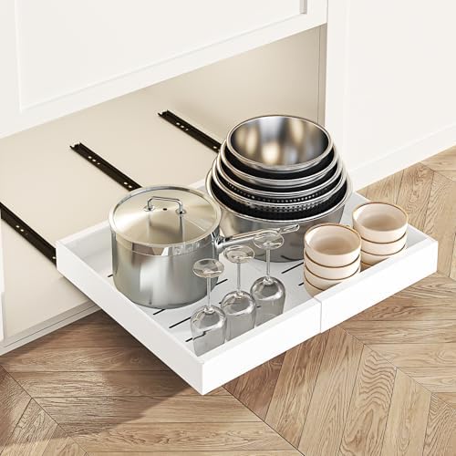 1 Pack Expandable Pull Out Cabinet Organizer,16.54" Deep,White by LEGUANG