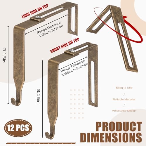 Amylove 12 Pcs Adjustable Cubicle Hooks Metal Hangers,Bronze,Classic - Image 2