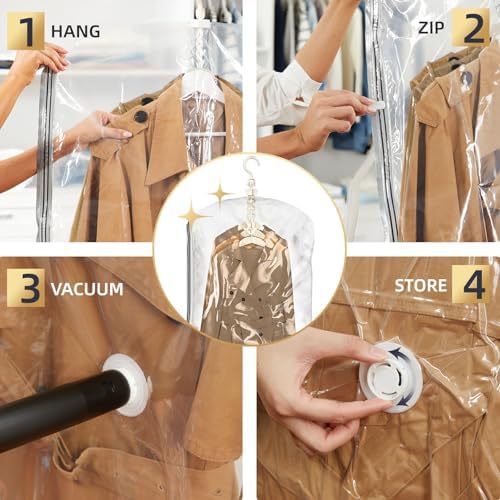 TAILI Hanging Vacuum Storage Bags Clothes, Coats, Jackets,6 Jumbo Clear - Image 5