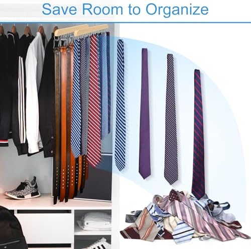 Belt Organizer with 14 Hooks, Sturdy Wood Belts Rack Closet Accessories - Image 6