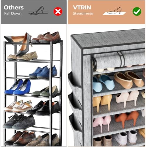 VTRIN Vertical Narrow Shoe Rack Organizer Tall Shoe Rack for Closet Entryway 10 Tier Non-Woven Cover Shoe Shelf Holds 36-41 Pairs Free Standing Shoe Storage Cabinet with Dustproof Cover, Multi Color - Image 6