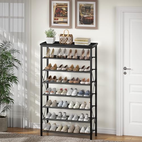 Metal Shoe Rack, 8 Tier Shoe Shelf Holds 32 Pairs, Vertical Shoe Organizer for Garage Front Door Entrance, Black - Image 6