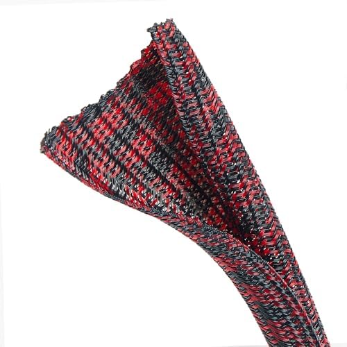Cable Sleeve Self-Wrapping Wire Loom, Black Red,1/4 Inch x 100FT - Image 4